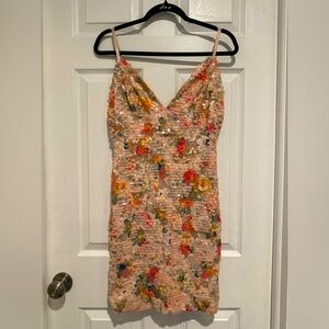 Sequin Floral Mini Dress XL Spaghetti Strap Party Cocktail